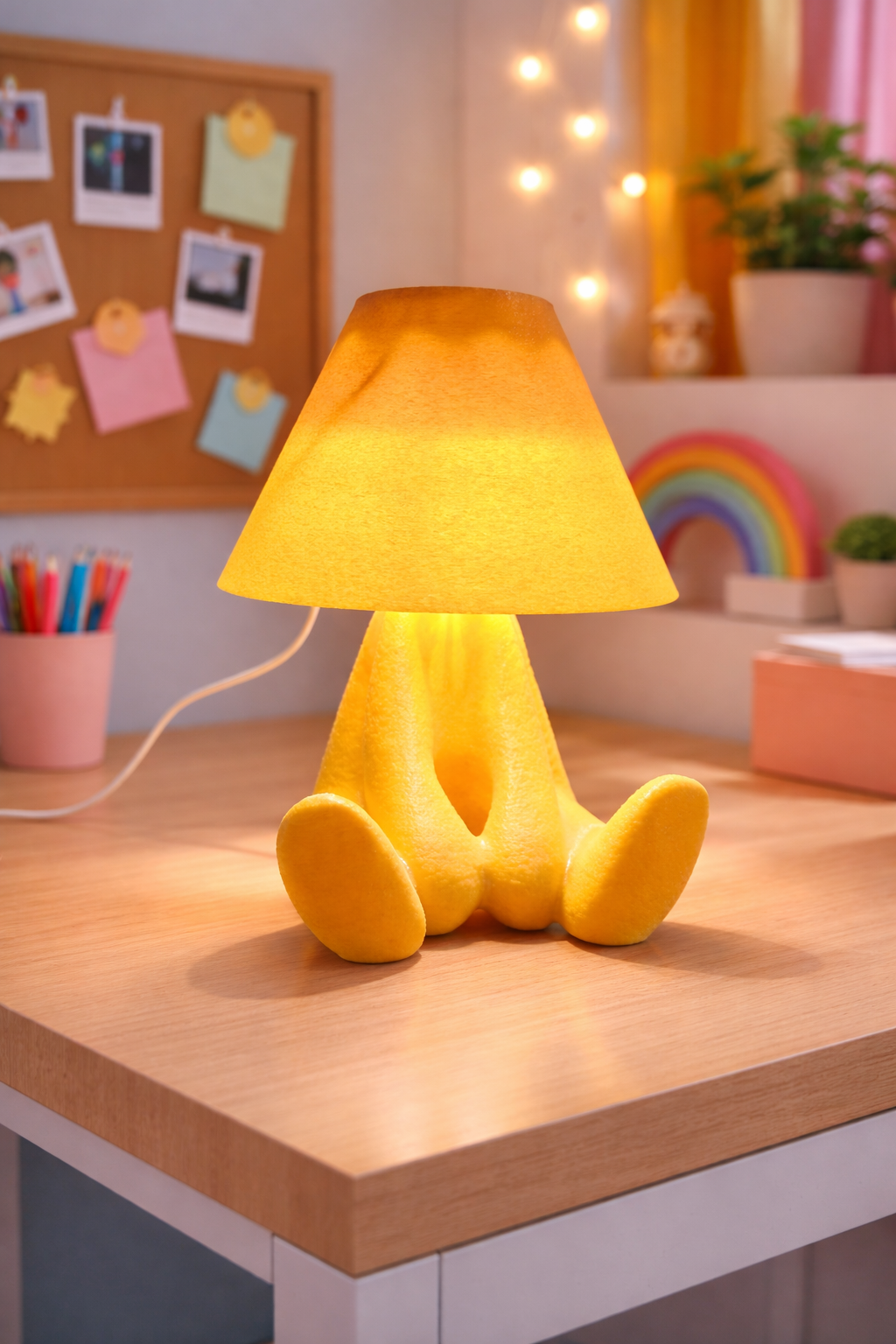 Luminária Decorativa Moderna LED Boneco Sentado – Abajur Criativo Luz Quarto Sala Escritório