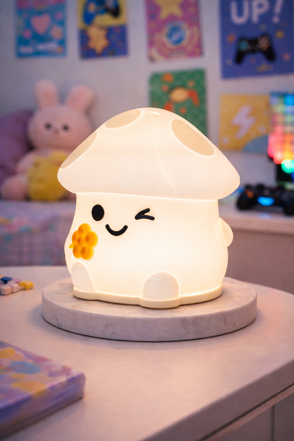 Luminária LED Cogumelo Cute – Luz Noturna Decorativa Kawaii com Toque Aconchegante