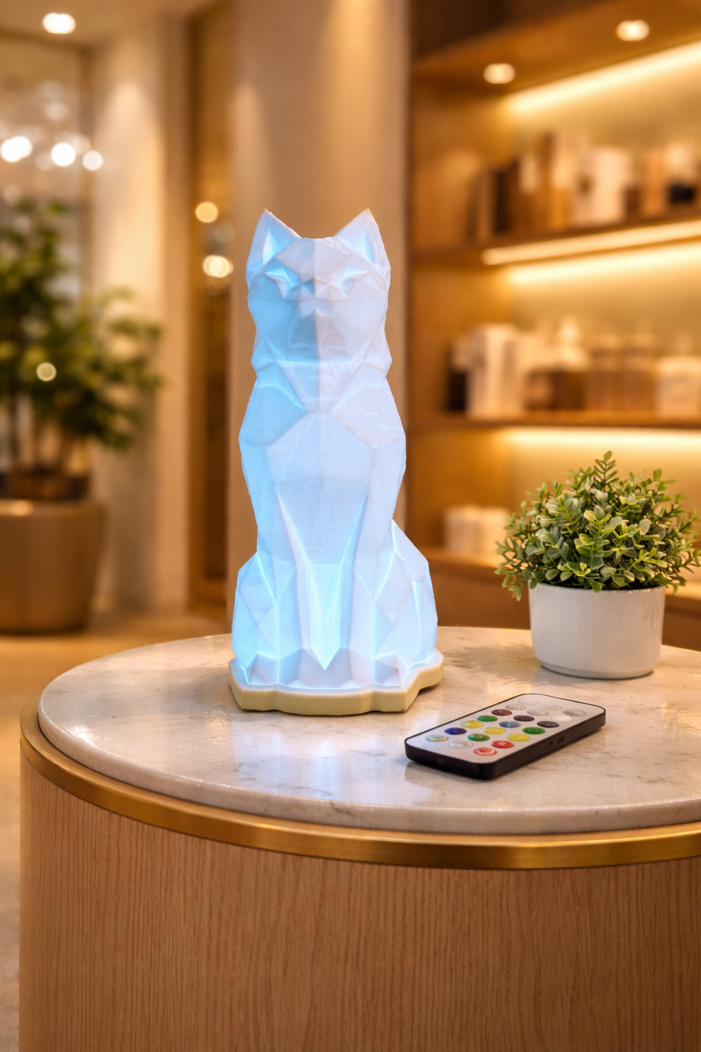 Luminária LED Gato Geométrico RGB – Design Moderno com Controle Remoto | Decoração Criativa
