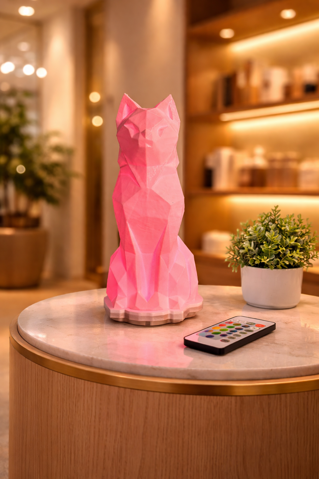 Luminária LED Gato Geométrico RGB – Design Moderno com Controle Remoto | Decoração Criativa