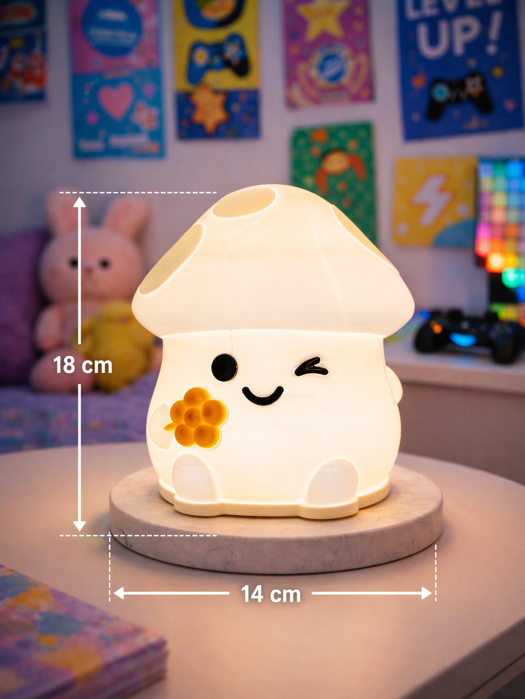 Luminária LED Cogumelo Cute – Luz Noturna Decorativa Kawaii com Toque Aconchegante