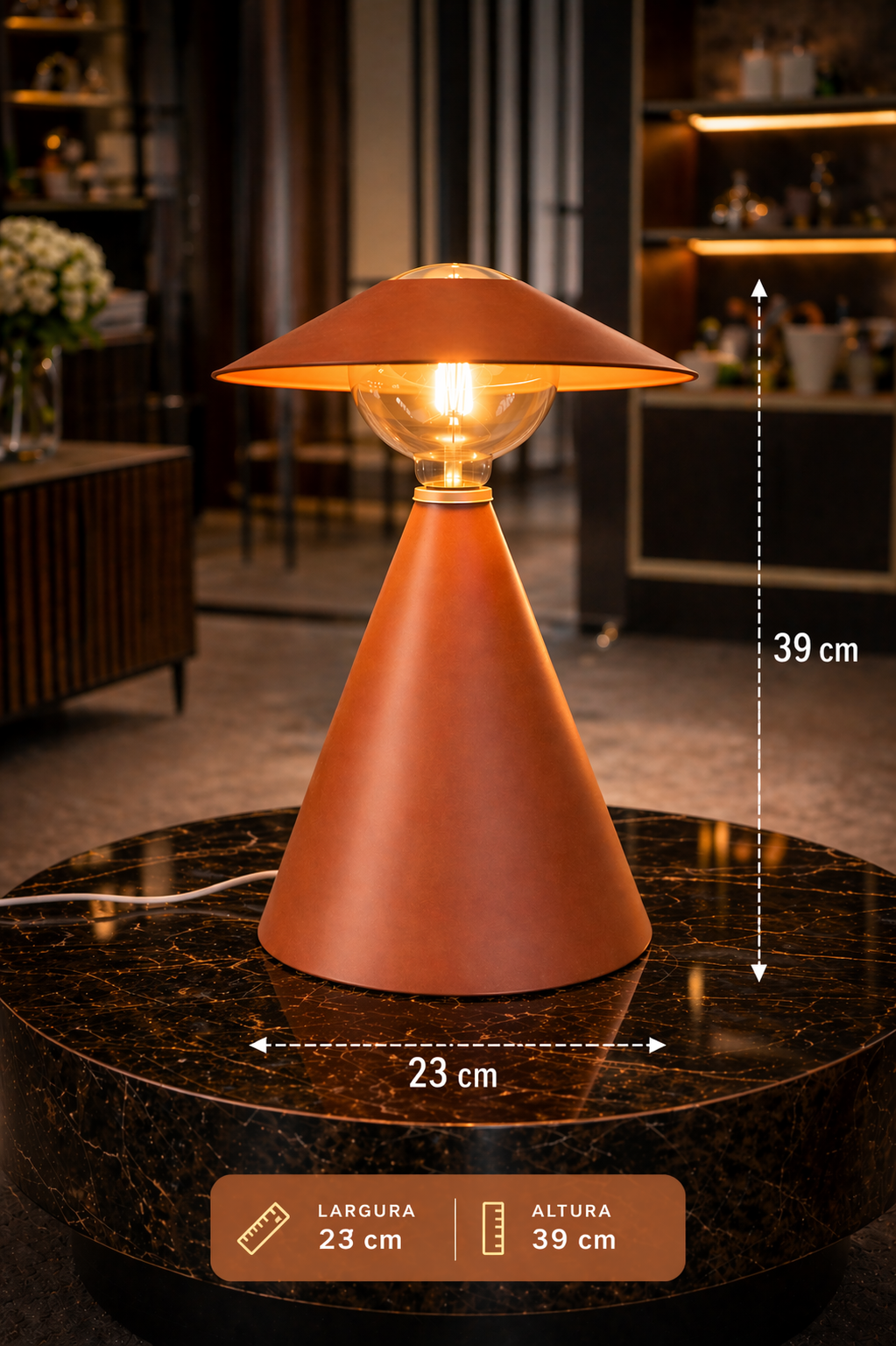 Luminária de Mesa Design Moderno Terracota – Luz Quente Aconchegante Estilo Premium Decorativa