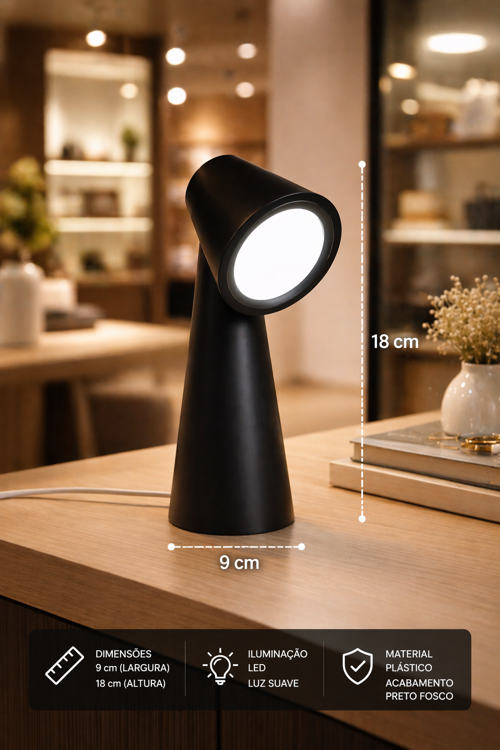 Luminária de Mesa LED Moderna Spot Abajur Minimalista Luz Suave Quarto Escritório Decoração Elegante