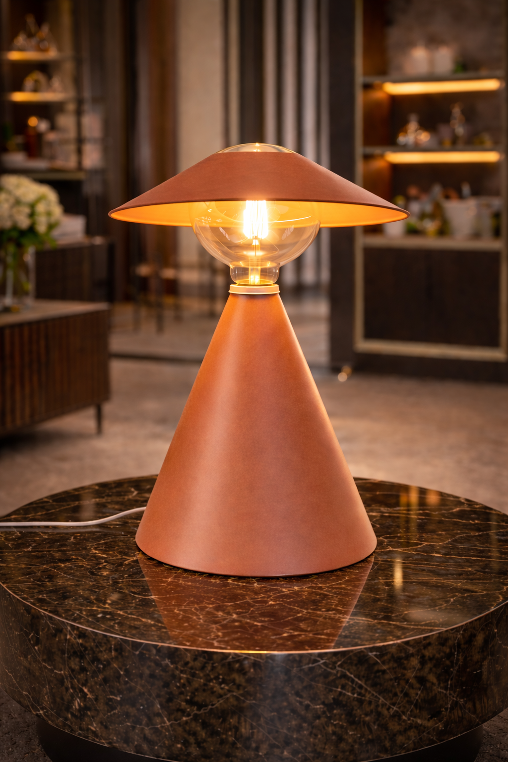 Luminária de Mesa Design Moderno Terracota – Luz Quente Aconchegante Estilo Premium Decorativa